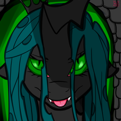 Size: 4096x4096 | Tagged: safe, artist:briarspark, queen chrysalis, changeling, changeling queen, absurd resolution, kitchen eyes, smiling, solo, tongue out