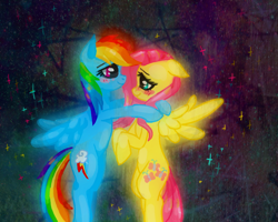 Size: 1000x800 | Tagged: dead source, safe, artist:amphibnia, fluttershy, rainbow dash, pegasus, pony, blushing, female, flutterdash, hug, lesbian, shipping