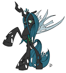 Size: 876x955 | Tagged: safe, artist:yewdee, queen chrysalis, changeling, changeling queen, female, green eyes, horn, solo
