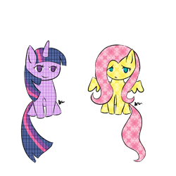 Size: 1000x1000 | Tagged: safe, artist:sandwhisper, derpibooru import, fluttershy, twilight sparkle, pegasus, pony, unicorn, duo, duo female, female, mare