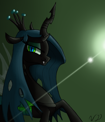 Size: 1532x1772 | Tagged: safe, artist:winterdominus, queen chrysalis, changeling, changeling queen, female, horn, lens flare, solo