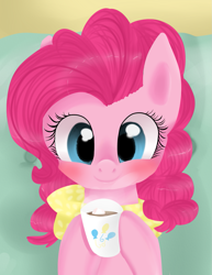 Size: 1273x1650 | Tagged: safe, artist:marisalle, derpibooru import, pinkie pie, earth pony, pony, female, hot chocolate, mare, pink coat, pink mane, solo