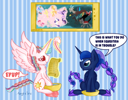 Size: 5700x4500 | Tagged: safe, artist:anggrc, applejack, derpy hooves, discord, fluttershy, king sombra, pinkie pie, princess celestia, princess luna, queen chrysalis, rainbow dash, rarity, twilight sparkle, twilight sparkle (alicorn), alicorn, changeling, changeling queen, earth pony, pegasus, pony, unicorn, absurd resolution, alternate hairstyle, female, mane six, mare