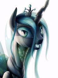 Size: 944x1259 | Tagged: safe, artist:michellka, queen chrysalis, changeling, changeling queen, detailed, fangs, female, open mouth, solo, wip