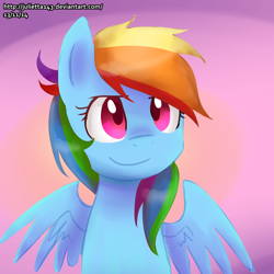 Size: 1000x1000 | Tagged: safe, artist:jayivee, rainbow dash, pegasus, pony, blue coat, female, mare, multicolored mane, smiling, solo