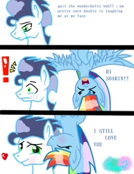 Size: 741x960 | Tagged: safe, artist:sdwing7, rainbow dash, soarin', pegasus, pony, anime face, comic, cute, female, male, shipping, soarindash, straight