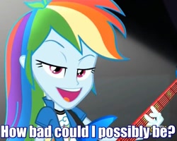 Size: 835x668 | Tagged: safe, edit, edited screencap, screencap, rainbow dash, equestria girls, rainbow rocks, caption, faic, guitar, meta, once-ler, solo, song reference, the lorax, top cunt