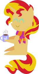 Size: 1232x2324 | Tagged: safe, artist:v0jelly, sunset shimmer, pony, unicorn, clothes, hot chocolate, mug, pointy ponies, scarf, simple background, solo, transparent background, vector