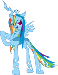 Size: 786x1016 | Tagged: safe, artist:blah23z, queen chrysalis, rainbow dash, changeling, changeling queen, changelingified, dashling, female, palette swap, recolor, simple background, solo, species swap