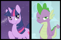 Size: 2100x1400 | Tagged: safe, artist:mossfox, derpibooru import, spike, twilight sparkle, dragon, pony, unicorn, female, mare