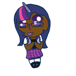 Size: 400x400 | Tagged: safe, artist:tricksternoire, derpibooru import, twilight sparkle, chibi, glasses, horned humanization, humanized