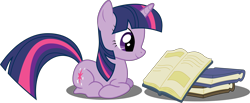 Size: 3912x1608 | Tagged: safe, artist:felix-kot, derpibooru import, twilight sparkle, pony, unicorn, applebuck season, book, cute, female, prone, reading, simple background, smiling, solo, transparent background, twiabetes, vector