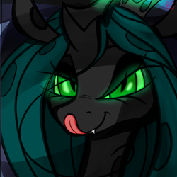 Size: 4096x4096 | Tagged: safe, artist:briarspark, queen chrysalis, changeling, changeling queen, absurd resolution, bust, female, kitchen eyes, licking lips, looking at you, portrait, solo, tongue out