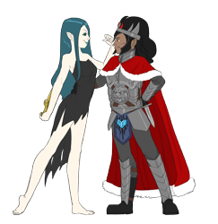 Size: 3874x3981 | Tagged: safe, artist:carnifex, king sombra, queen chrysalis, human, unicorn, armor, barefoot, chrysombra, clothes, dagger, dress, eye contact, feet, humanized, lipstick, pointed ears, shipping, smiling, toes