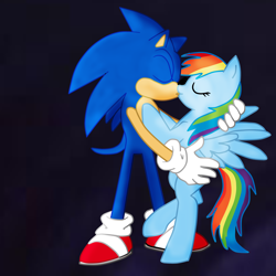 Size: 4000x4000 | Tagged: safe, artist:kaiamurosesei, rainbow dash, pegasus, pony, absurd resolution, crossover, crossover shipping, kissing, shipping, sonic the hedgehog, sonic the hedgehog (series), sonicdash