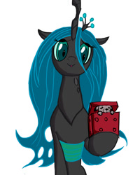 Size: 900x1125 | Tagged: safe, artist:chapaevv, queen chrysalis, changeling, changeling queen, cute, cutealis, present, puppy, red box