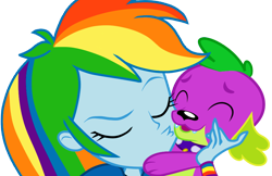 Size: 1348x873 | Tagged: safe, artist:serendipony, artist:stockingstreams, edit, rainbow dash, spike, dog, equestria girls, rainbow rocks, bestiality, cuddling, cute, eyes closed, female, hug, hundreds of users filter this tag, interspecies, kissing, lips, love, male, rainbowspike, shipping, simple background, snuggling, spike the dog, straight, transparent background, vector