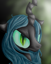 Size: 800x1000 | Tagged: safe, artist:silvy-fret, queen chrysalis, changeling, changeling queen, female, green eyes, horn, solo