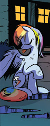 Size: 144x356 | Tagged: safe, artist:andypriceart, idw, rainbow dash, pegasus, pony, spoiler:comic, spoiler:comic25, behaving like a cat, cropped, cute, dashabetes, eyes closed, female, licking, mare, official comic, preening, rainbow cat, solo, tongue out, wet mane