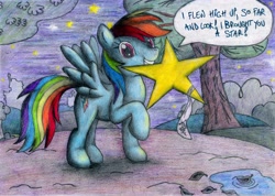 Size: 5226x3726 | Tagged: safe, artist:urbanhawk, rainbow dash, pegasus, pony, blue coat, female, mare, multicolored mane, solo, stars, traditional art