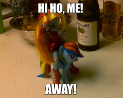 Size: 1000x797 | Tagged: safe, rainbow dash, equestria girls, doll, funko, human ponidox, humans riding ponies, image macro, irl, meme, photo, riding, the lone ranger, toy