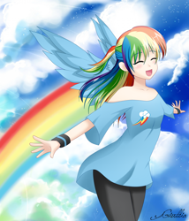 Size: 2142x2500 | Tagged: safe, artist:srtagiuu, rainbow dash, human, cute, dashabetes, happy, humanized, solo, srtagiuu is trying to murder us, winged humanization