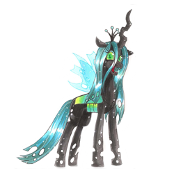 Size: 895x892 | Tagged: safe, artist:hopelessromantic721, queen chrysalis, changeling, changeling queen, female, green eyes, horn, solo