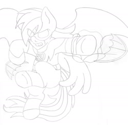 Size: 1825x1783 | Tagged: safe, artist:blackbewhite2k7, rainbow dash, pegasus, pony, batarang, batman, batmare, commission, monochrome, solo, wip, yellow lantern