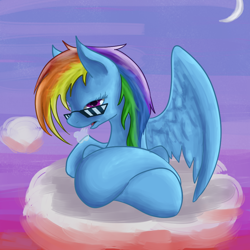 Size: 1000x1000 | Tagged: safe, artist:masterofintrigue, rainbow dash, pegasus, pony, cloud, glasses, solo