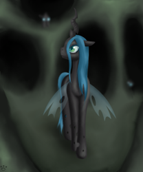 Size: 639x768 | Tagged: safe, artist:freyiejj, queen chrysalis, changeling, changeling queen, female, green eyes, horn, solo