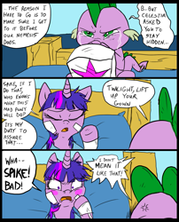 Size: 827x1025 | Tagged: safe, artist:metal-kitty, derpibooru import, spike, twilight sparkle, dragon, comic:mlp project, bandage, blushing, comic, crying, hospital