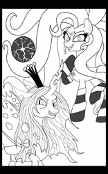 Size: 800x1280 | Tagged: safe, artist:theroyalprincesses, mane-iac, queen chrysalis, changeling, changeling queen, clothes, monochrome, socks