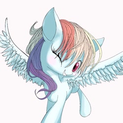 Size: 1000x1000 | Tagged: safe, artist:unousaya, rainbow dash, pegasus, pony, looking at you, solo, wink