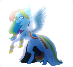 Size: 970x900 | Tagged: safe, artist:magerine, rainbow dash, pegasus, pony, backlighting, clothes, dress, gala dress, solo