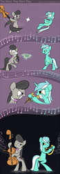 Size: 800x2288 | Tagged: safe, artist:subjectnumber2394, lyra heartstrings, octavia melody, earth pony, pony, cello, fight, lyre, musical instrument