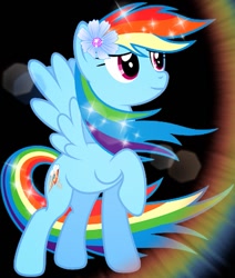 Size: 543x640 | Tagged: safe, artist:fluffymoonpony, rainbow dash, pegasus, pony, flower, rainbow, sparkles