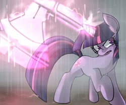 Size: 600x500 | Tagged: safe, artist:uc77, twilight sparkle, axe, fight, magic, weapon