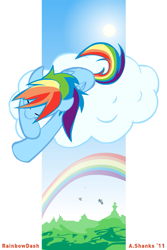 Size: 533x800 | Tagged: safe, artist:alystar, rainbow dash, pegasus, pony, cloud, rainbow, sleeping, solo