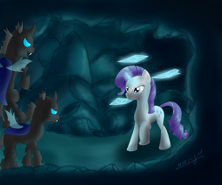 Size: 2400x2000 | Tagged: safe, artist:wolfypon, derpibooru import, rarity, changeling, pony, unicorn, badass, diamonds, fight, magic