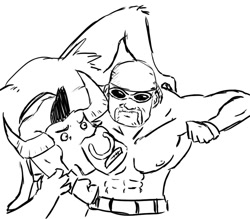 Size: 900x789 | Tagged: safe, artist:hipster-ponies, artist:ieb, iron will, crossover, fight, hulk hogan, sketch, wrestling