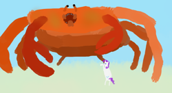 Size: 888x482 | Tagged: safe, artist:elnachato, derpibooru import, rarity, crab, pony, unicorn, fight, giant crab, rarity fighting a giant crab
