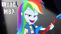 Size: 1920x1080 | Tagged: safe, edit, edited screencap, screencap, rainbow dash, equestria girls, rainbow rocks, awesome as i wanna be, awesome as i want to be, caption, guitar, image macro, meme, rainbow dash is best facemaker, solo, trollface, u mad