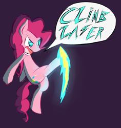 Size: 1457x1541 | Tagged: safe, artist:skunkstripe, derpibooru import, pinkie pie, earth pony, pony, action pose, attack, fight, kick, magic, speech bubble