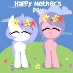 Size: 500x500 | Tagged: safe, artist:penguinpotential, oc, oc only, oc:frigid drift, animated, ask-frigiddrift, cute, floral head wreath, happy, mother's day, ocbetes
