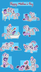 Size: 700x1212 | Tagged: safe, artist:nukilik, daring do, smarty pants, twilight sparkle, twilight velvet, bath, highchair, mother's day, mothers gonna mother, nukilik is trying to murder us, plushie, sick