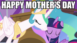 Size: 890x500 | Tagged: safe, princess celestia, twilight sparkle, twilight sparkle (alicorn), alicorn, pony, female, image macro, mare, meme, momlestia, mother's day, nuzzling