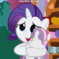 Size: 3200x3200 | Tagged: safe, artist:beavernator, derpibooru import, rarity, sweetie belle, pony, unicorn, baby, baby belle, baby pony, beavernator is trying to murder us, blue eyes, caption, cute, diasweetes, female, foal, fridge horror, horn, implications, mother and child, mother and daughter, mother's day, parent and child, the implications are horrible, younger