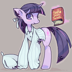 Size: 800x799 | Tagged: safe, artist:moyamoya kuroi, derpibooru import, twilight sparkle, alternate hairstyle, clothes, female, lesbian, pajamas, ponytail, shipping, twidash