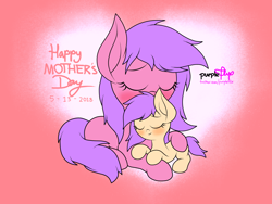 Size: 2048x1536 | Tagged: safe, artist:kimjoman, oc, oc only, earth pony, pony, blushing, cuddling, cute, dialogue, eyes closed, female, mother and child, mother and daughter, mother's day, parent and child