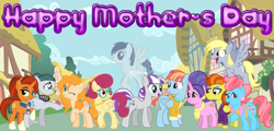 Size: 1113x533 | Tagged: safe, artist:cheezedoodle96, artist:dashiesparkle edit, artist:electrochoc, artist:estories, artist:jawsandgumballfan24, artist:jeatz-axl, artist:jhayarr23, cloudy quartz, cookie crumbles, cup cake, derpy hooves, pear butter, posey shy, stellar flare, stormy flare, twilight velvet, windy whistles, earth pony, pegasus, pony, unicorn, pony creator, holiday, mother's day, text